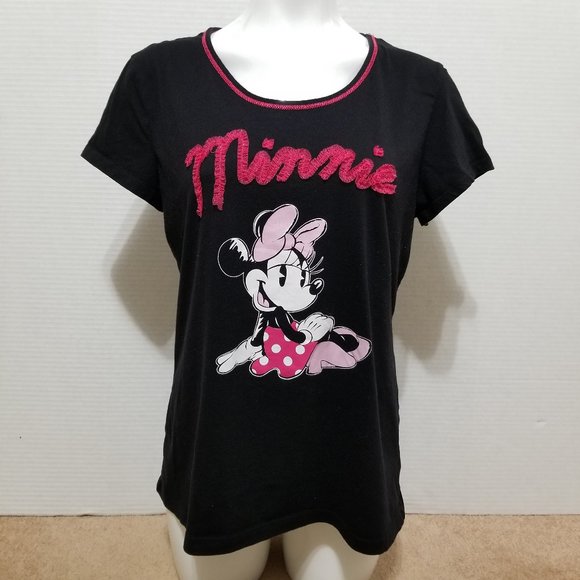 Disney shirt XL 16/18 Minnie Mouse graphic glitter embellished 3D textured mesh - Picture 1 of 11